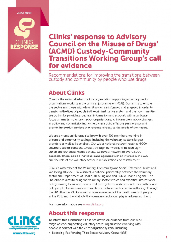 Advisory Council on the Misuse of Drugs Custody-Community Transitions Working Group’s call for evidence cover image