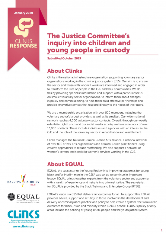 Clinks response: children and young people in custody