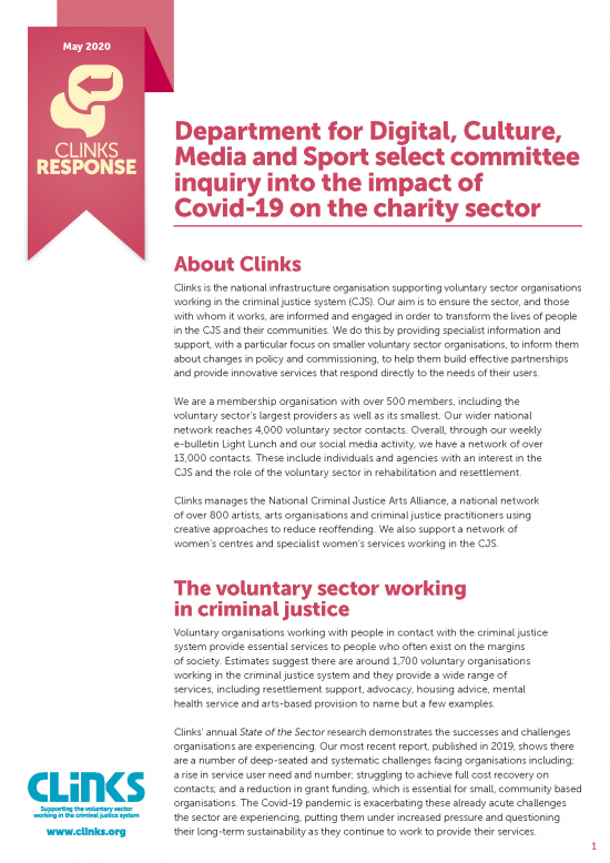 Department for Digital, Culture, Media and Sport select committee inquiry into the impact of Covid-19 on the charity sector