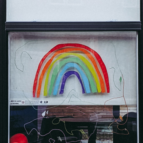 Rainbow drawing in window