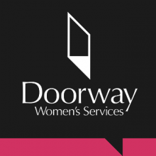 Doorway Women's Services Logo- Pink and Black with a door