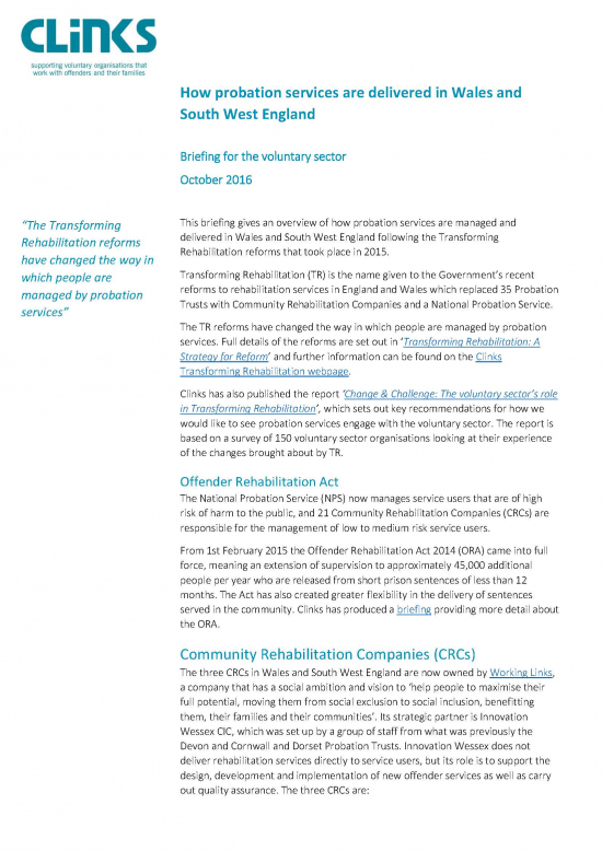 How probation services are delivered in Wales and South West England