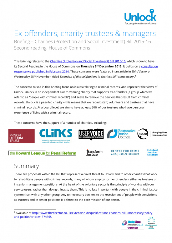 Briefing on the Charities (Protection and Social Investment) Bill 2015-16