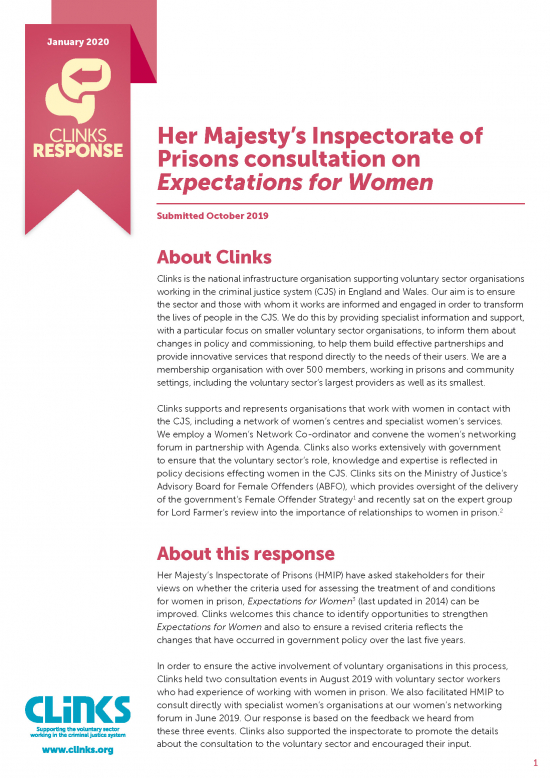 Clinks response: HMIP consultation on Expectations for Women