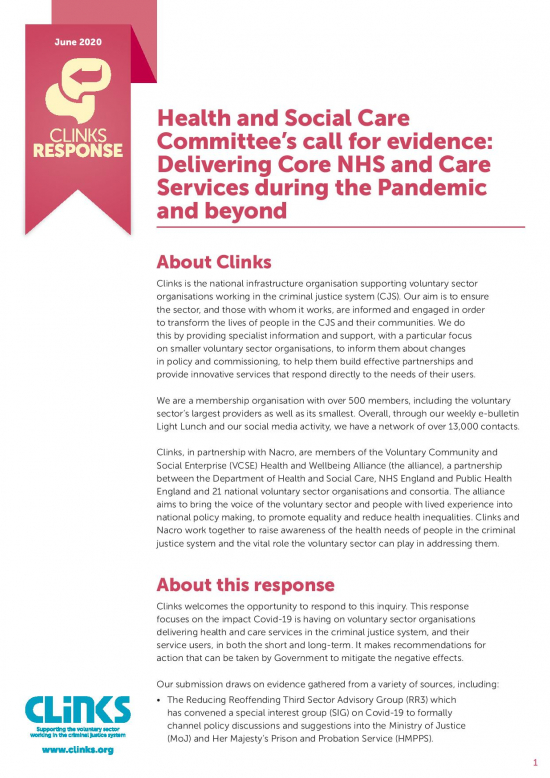Clinks response: Delivering core NHS and care services during the pandemic and beyond