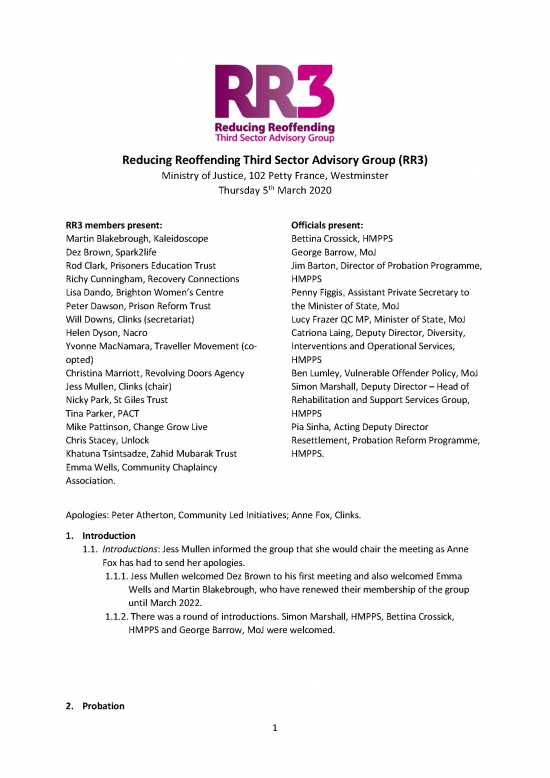 Notes from Reducing Reoffending Third Sector Advisory Group (RR3) meeting - cover image