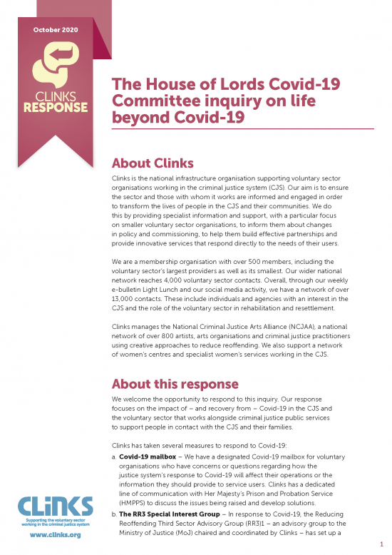 The House of Lords Covid-19 Committee inquiry on life beyond Covid-19