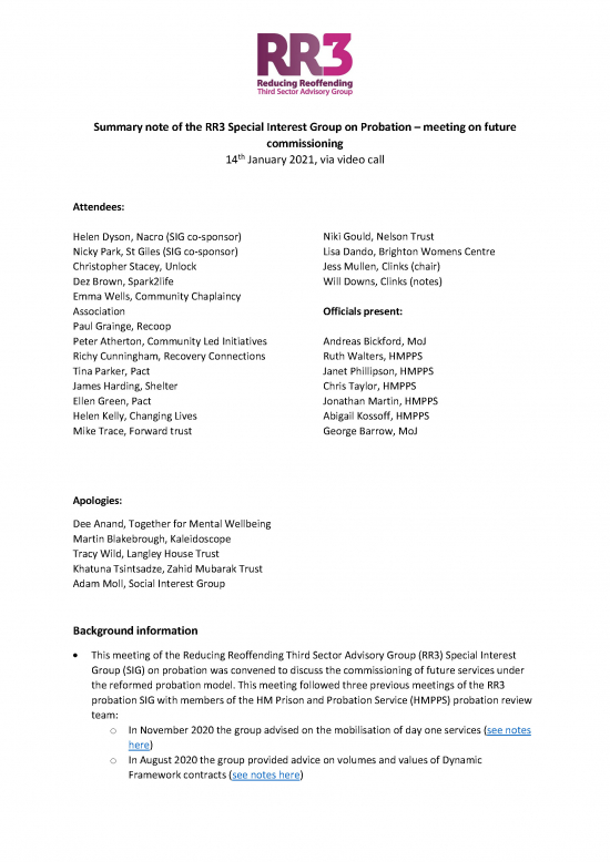 Summary note of the RR3 Special Interest Group on Probation – meeting on future commissioning