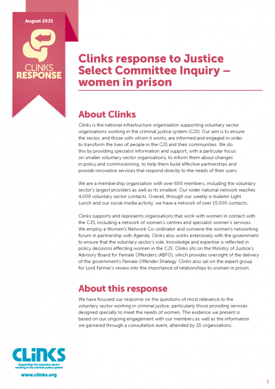 Clinks submitted evidence to the Justice Committee’s Inquiry into Mental Health in Prison.