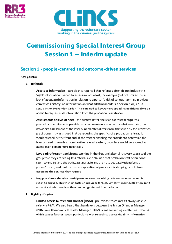 Commissioning Special Interest Group Session 1 – interim update cover