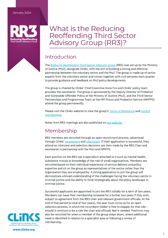 What is the Reducing Reoffending Third Sector Advisory Group (RR3 ...