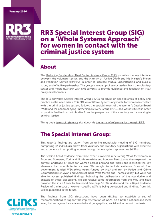 RR3 Special Interest Group (SIG) on a ‘Whole Systems Approach’ for women in contact with the criminal justice system