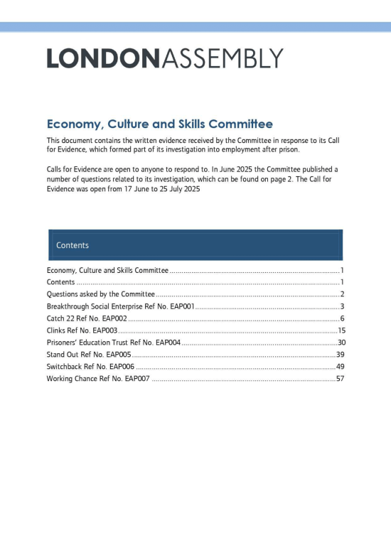 Written Evidence: Employment in London after prison