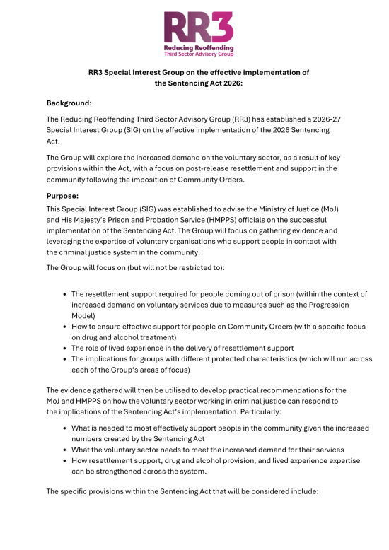 RR3 Special Interest Group on the Effective Implementation of the 2026 Sentencing Act - Terms of Reference