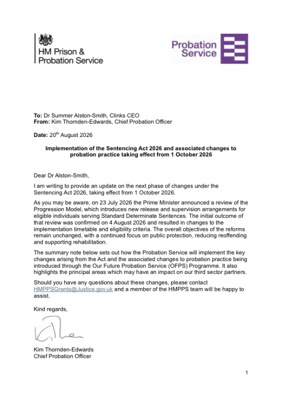 OFPS letter to Clinks