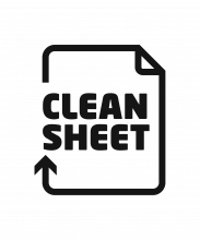 Clean Sheet, logo is an image of a page with the corner turned over to denote a clean sheet